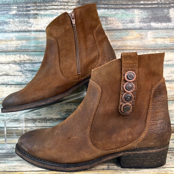 BRONX Ankle Boots Sz 10.5-11/41 Brown Leather Block Heel Bootie Casual Zip Up - Picture 2 of 12